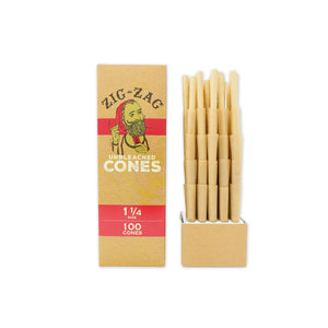 Zig Zag - 1 1/4 Size Mini Bulk Unbleached - Cones (Box of 50) - MK Distro