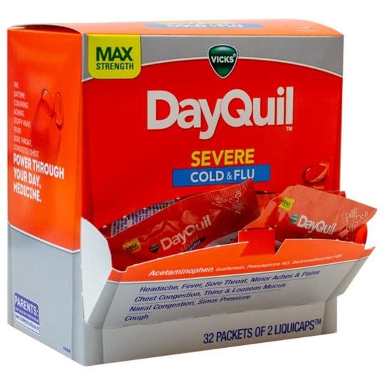 Vicks Dayquil - Severe Cold and Flu - Medicine & First Aid (32 Packets x 2 Liquicaps) - MK Distro