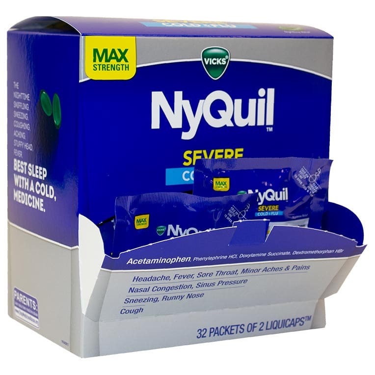 Vicks Nyquil - Severe Cold and Flu - Medicine & First Aid (32 Packets x 2 Liquicaps) - MK Distro