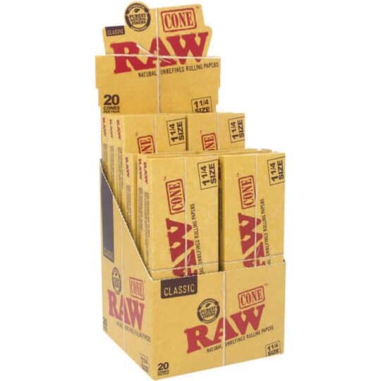 RAW - Classic 1 1/4 Size Pre-Rolled - Cones (20packs x 12cones) - MK Distro