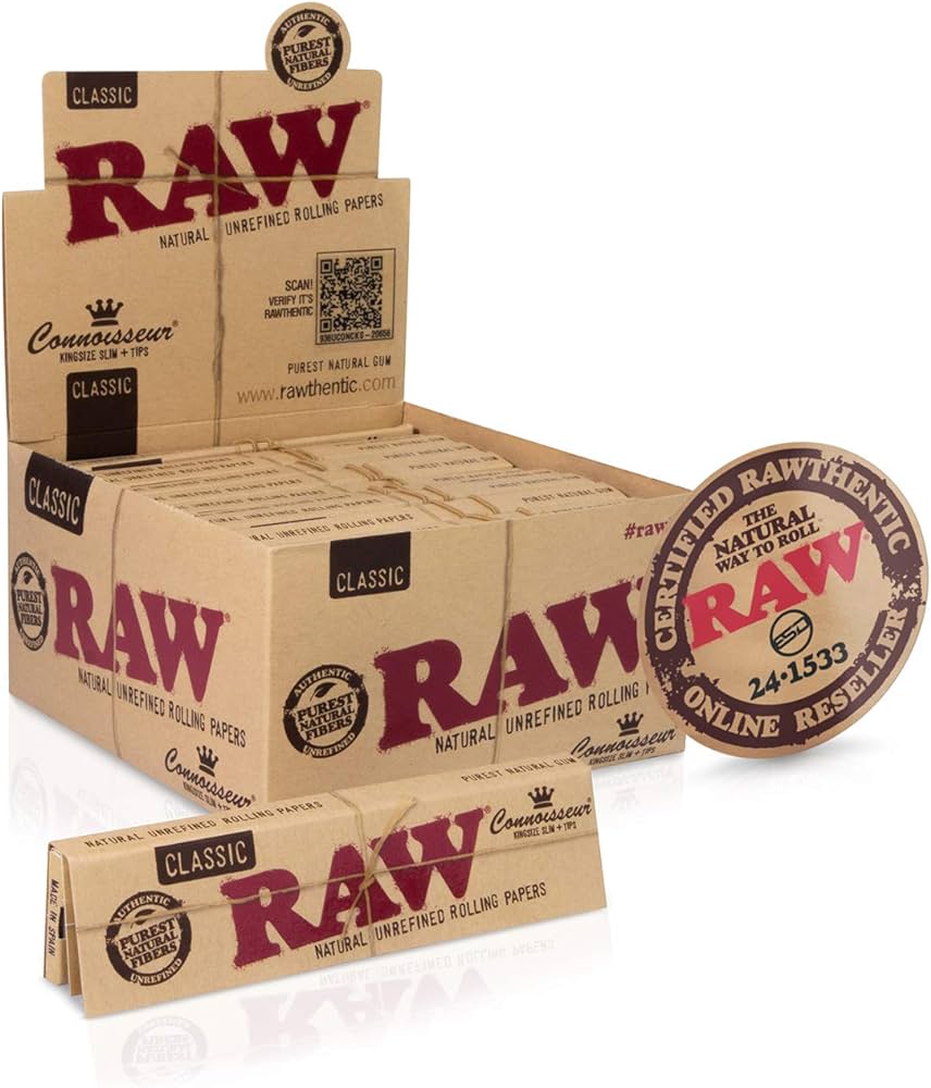 RAW - Classic Connoisseur King Size Slim + Tips - Rolling Papers (24 x 32 Tips/Papers) - MK Distro