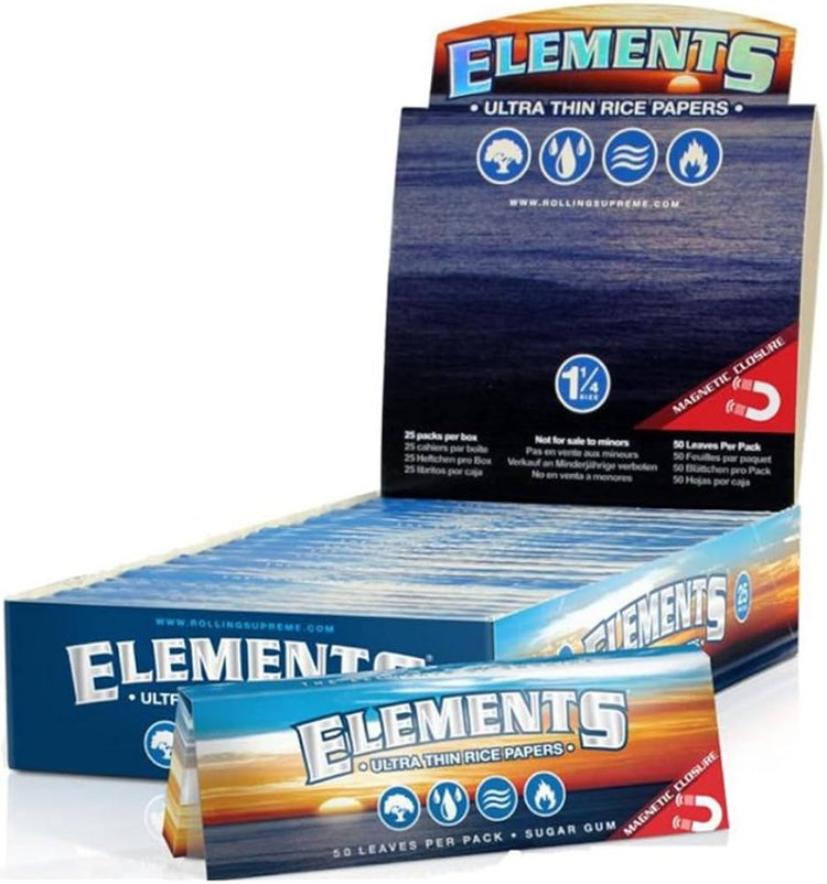 Elements - Ultra Thin Rice Papers Magnetic Closure 1 1/4 Size - Rolling Papers (25 x 50 Papers) - MK Distro