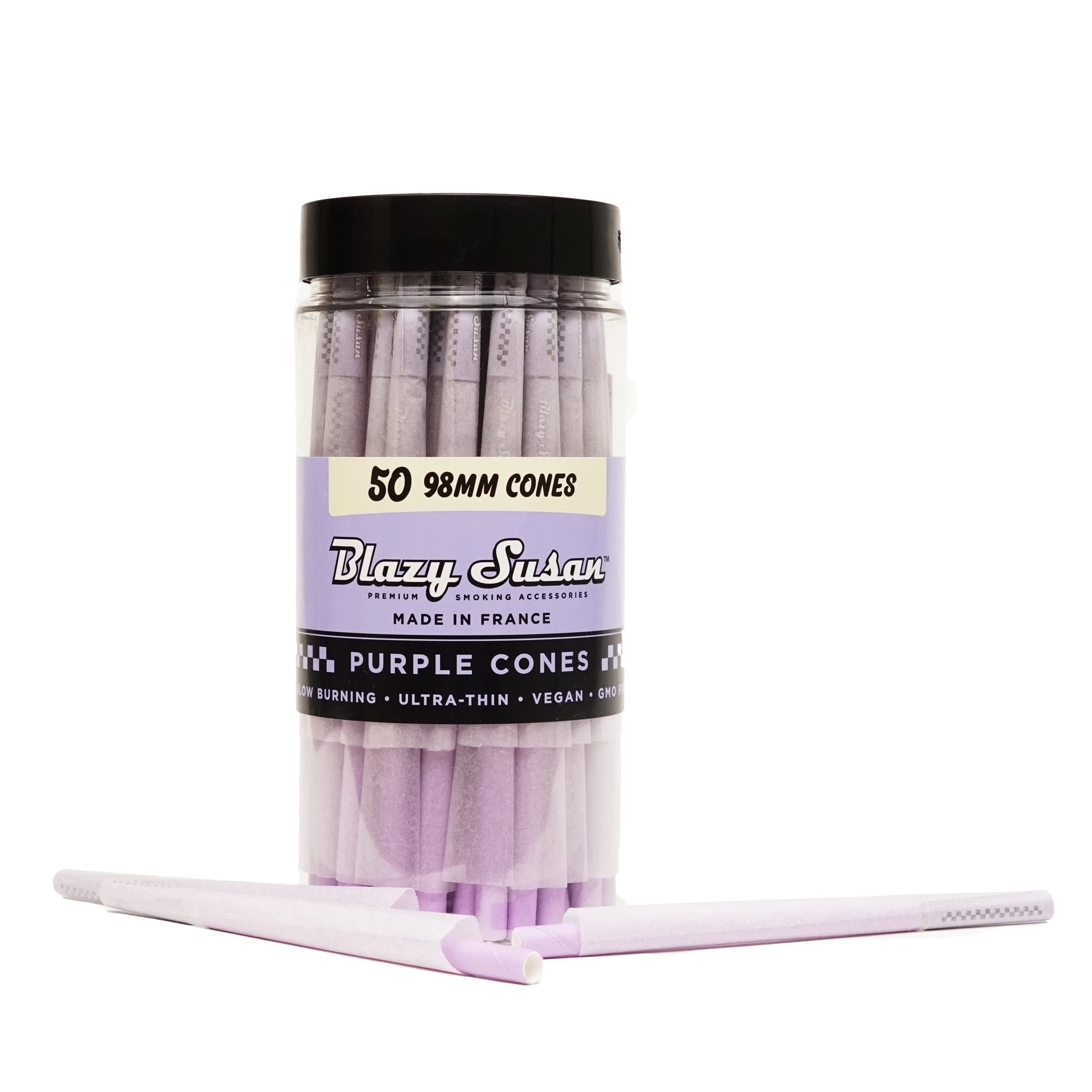 Blazy Susan Pre Rolled Cones 98mm - Purple (Jar of 50) - MK Distro