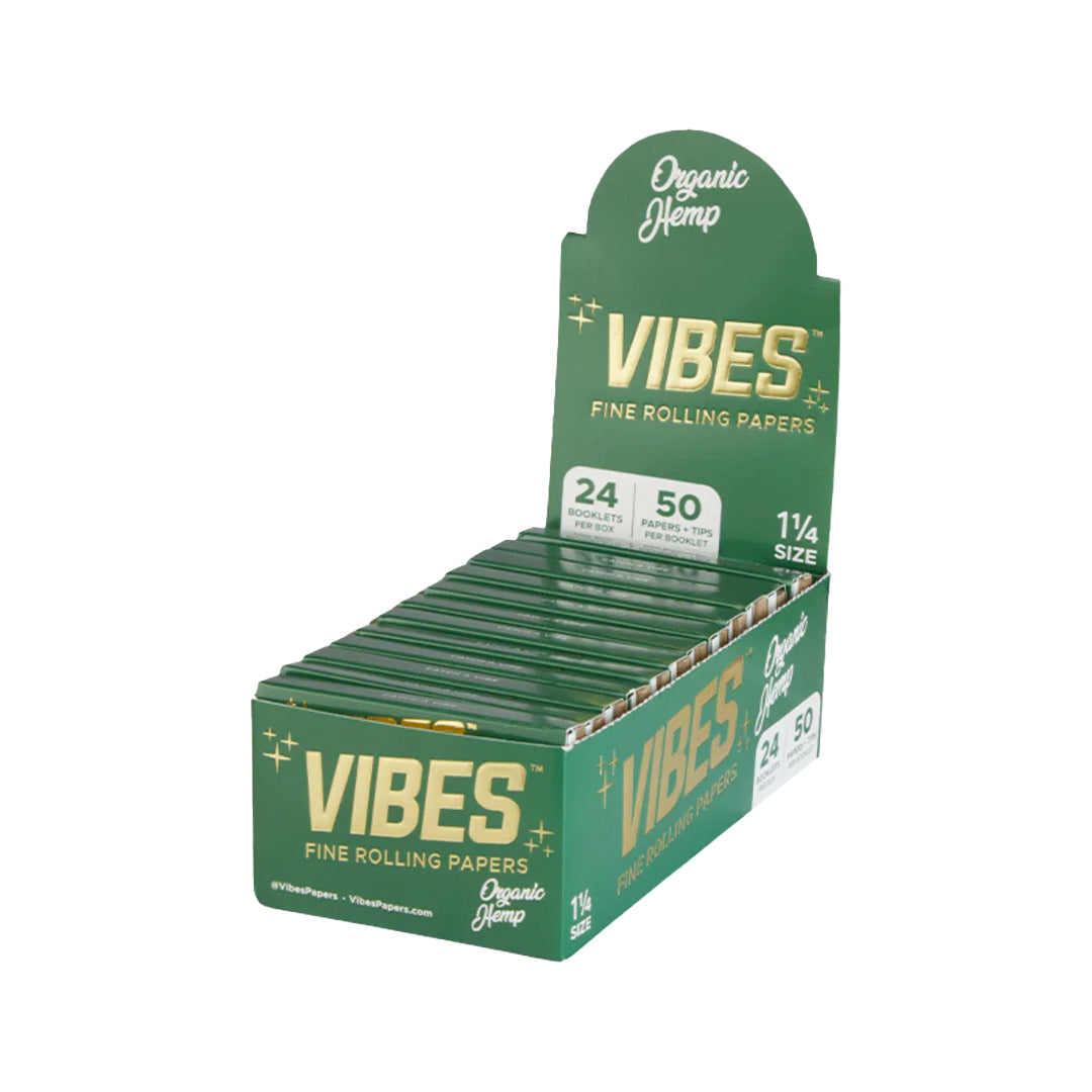 Vibes - 1 1/4 Size Organic Hemp Papers with Tips - Rolling Papers (24 x 50Papers+50Tips)