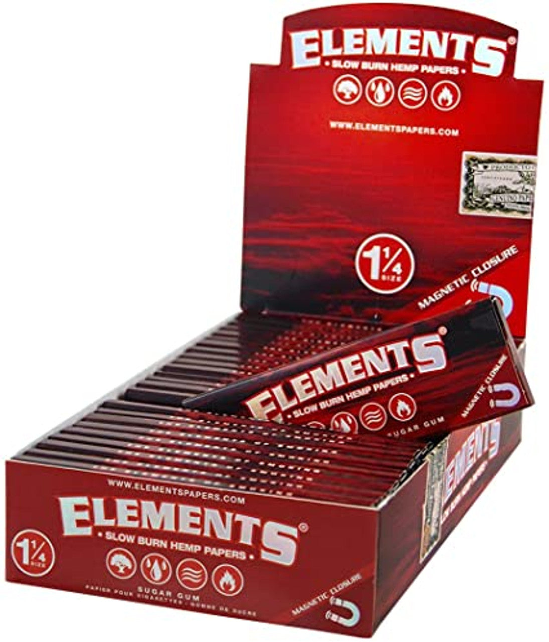 Elements - Red Hemp Paper 1 1/4 Size - Rolling Papers (25 x 50 Papers) - MK Distro