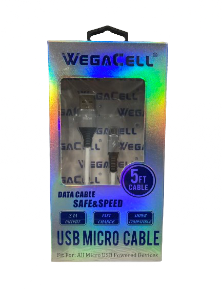 WegaCell - Safe & Speed Fast Charge (5ft USB Micro Cable) - Electronics (2.1A Output) - MK Distro