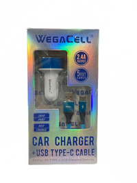 WegaCell - 2USB Port Fast Charge (Car Charger + USB Type-C 5ft Cable) - Electronics (2.4A Output) - MK Distro