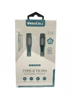 WegaCell - Fast Charge 8ft Data Cable (Type-C to IPH) - Electronics (20W Power Output) - MK Distro