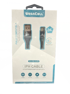 WegaCell - Fast Charge 8ft Data Cable (IPH Cable) - Electronics (2.4A Power Output) - MK Distro