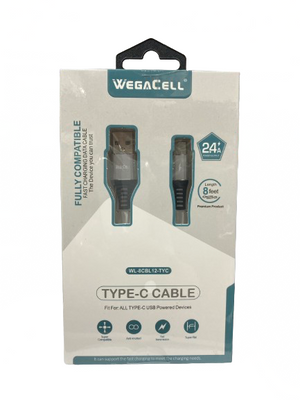 WegaCell - Fast Charge 8ft Data Cable (Type-C Cable) - Electronics (2.4A Power Output) - MK Distro