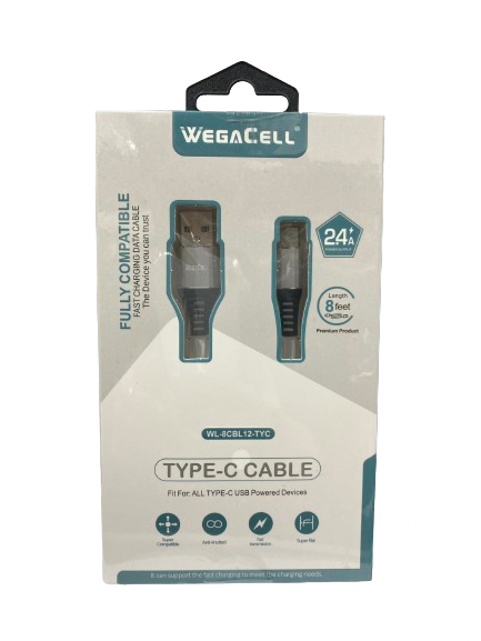 WegaCell - Fast Charge 8ft Data Cable (Type-C Cable) - Electronics (2.4A Power Output) - MK Distro