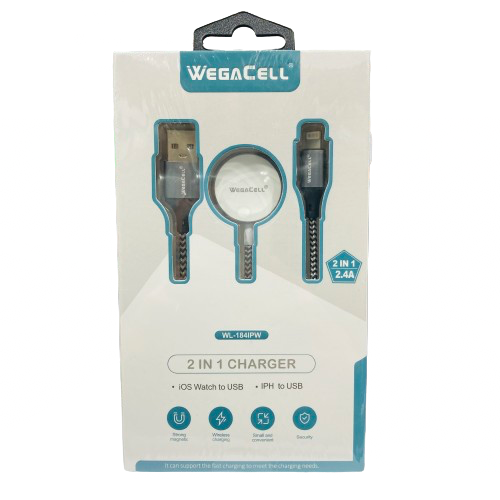 WegaCell - 2 in 1 Charger (iOS Watch to USB/iPH to USB) - Electronics (2.4A Output) - MK Distro