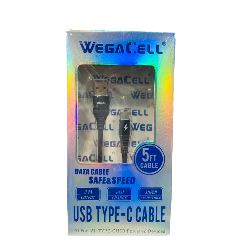 WegaCell - 5ft Safe & Speed Data Cable (USB Type-C Cable) - Electronics (2.1A Output) - MK Distro