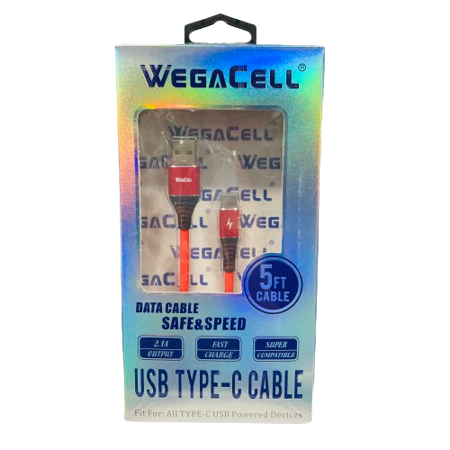 WegaCell - 5ft Safe & Speed Data Cable (USB Type-C Cable) - Electronics (2.1A Output) - MK Distro