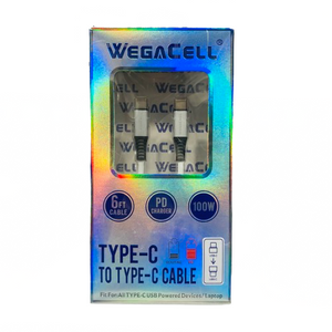 WegaCell - PD Fast Charge 6ft Data Cable (Type-C to Type-C) - Electronics (100W Output) - MK Distro
