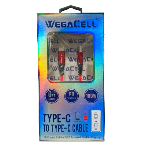 WegaCell - PD Fast Charge 6ft Data Cable (Type-C to Type-C) - Electronics (100W Output) - MK Distro