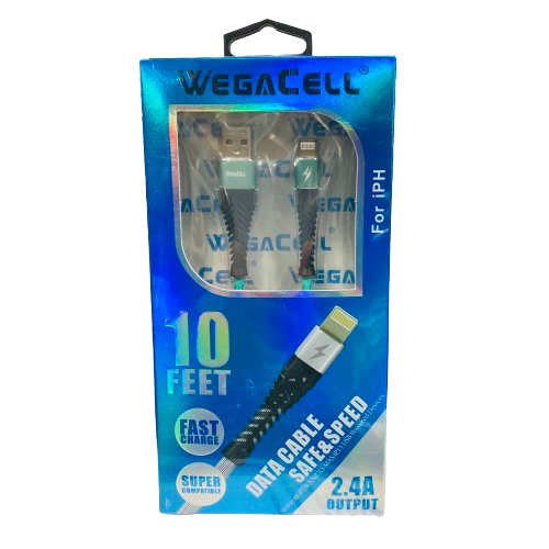 WegaCell - Fast Charge 10ft Data Cable (USB to IPH) - Electronics (2.4A Output) - MK Distro