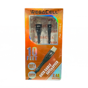 WegaCell - Fast Charge 10ft Data Cable (USB to Type-C) - Electronics (2.4A Output) - MK Distro