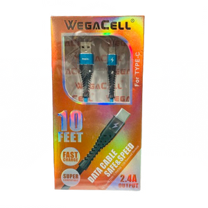 WegaCell - Fast Charge 10ft Data Cable (USB to Type-C) - Electronics (2.4A Output) - MK Distro