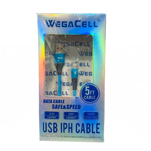 WegaCell - Fast Charge Safe & Speed 5ft Data Cable (USB to IPH) - Electronics (2.1A Output) - MK Distro