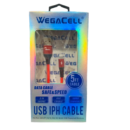 WegaCell - Fast Charge Safe & Speed 5ft Data Cable (USB to IPH) - Electronics (2.1A Output) - MK Distro