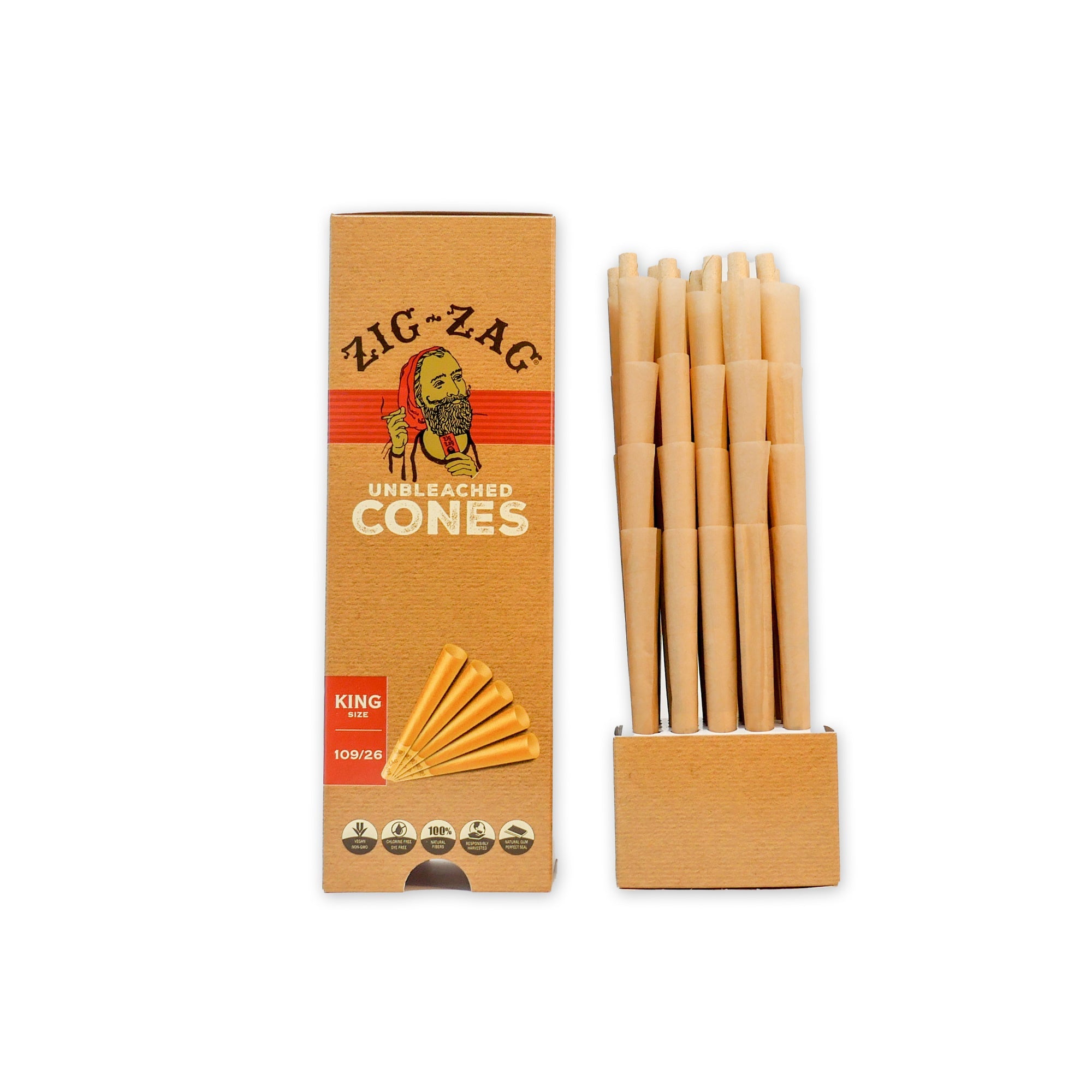 Zig Zag - King Size Mini Bulk Unbleached - Cones (Box of 50) - MK Distro