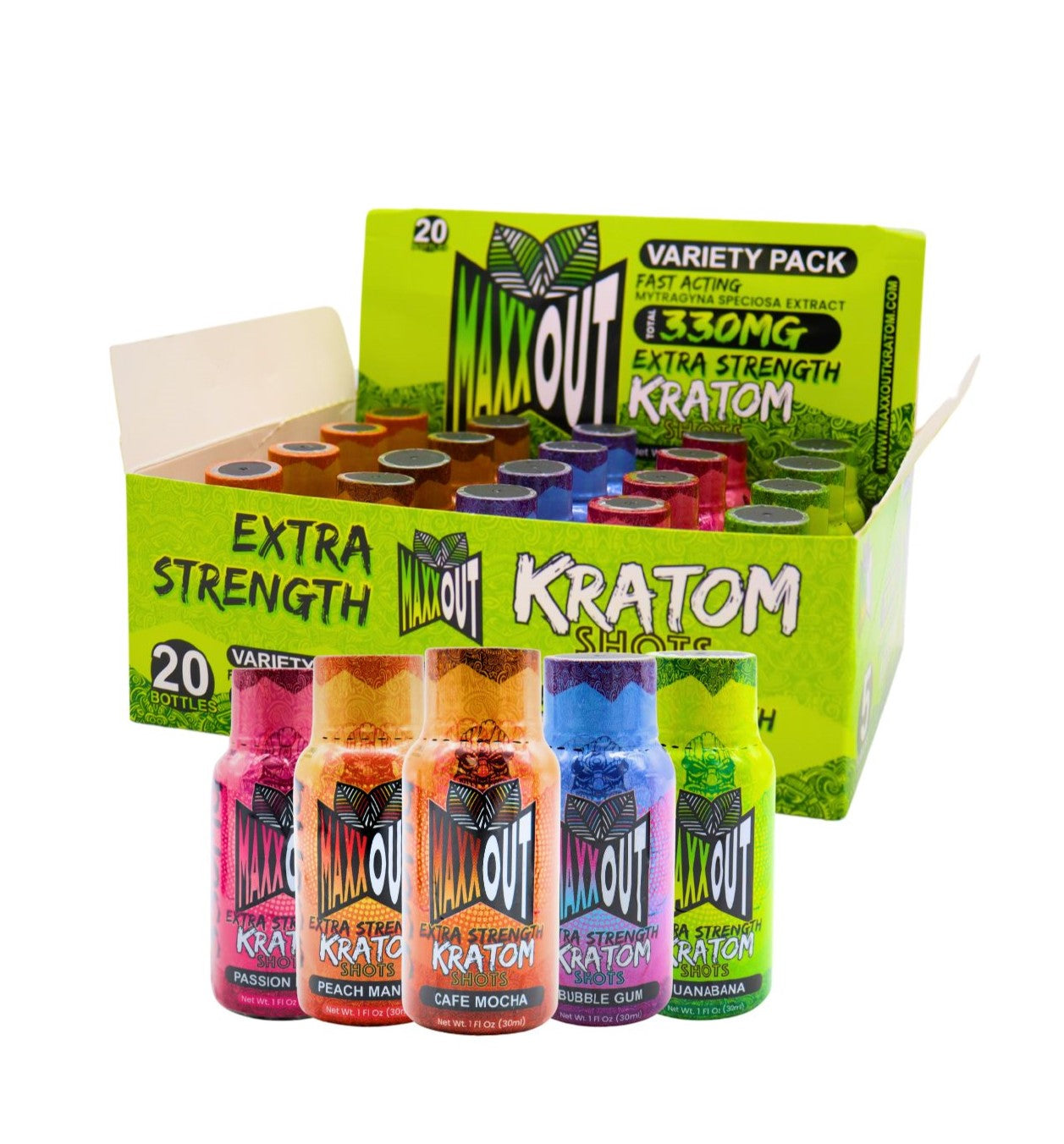 Maxx Out - 6 in 1 Extra Strength Variety Pack - Kratom Shots (380mg x ...