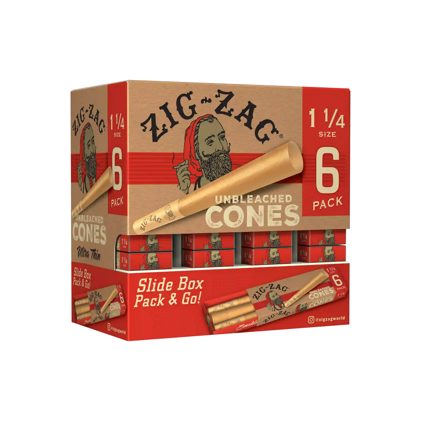 Zig Zag - 1 1/4 Size Unbleached Feeder Display - Cones (36 x 6 Cones) - MK Distro