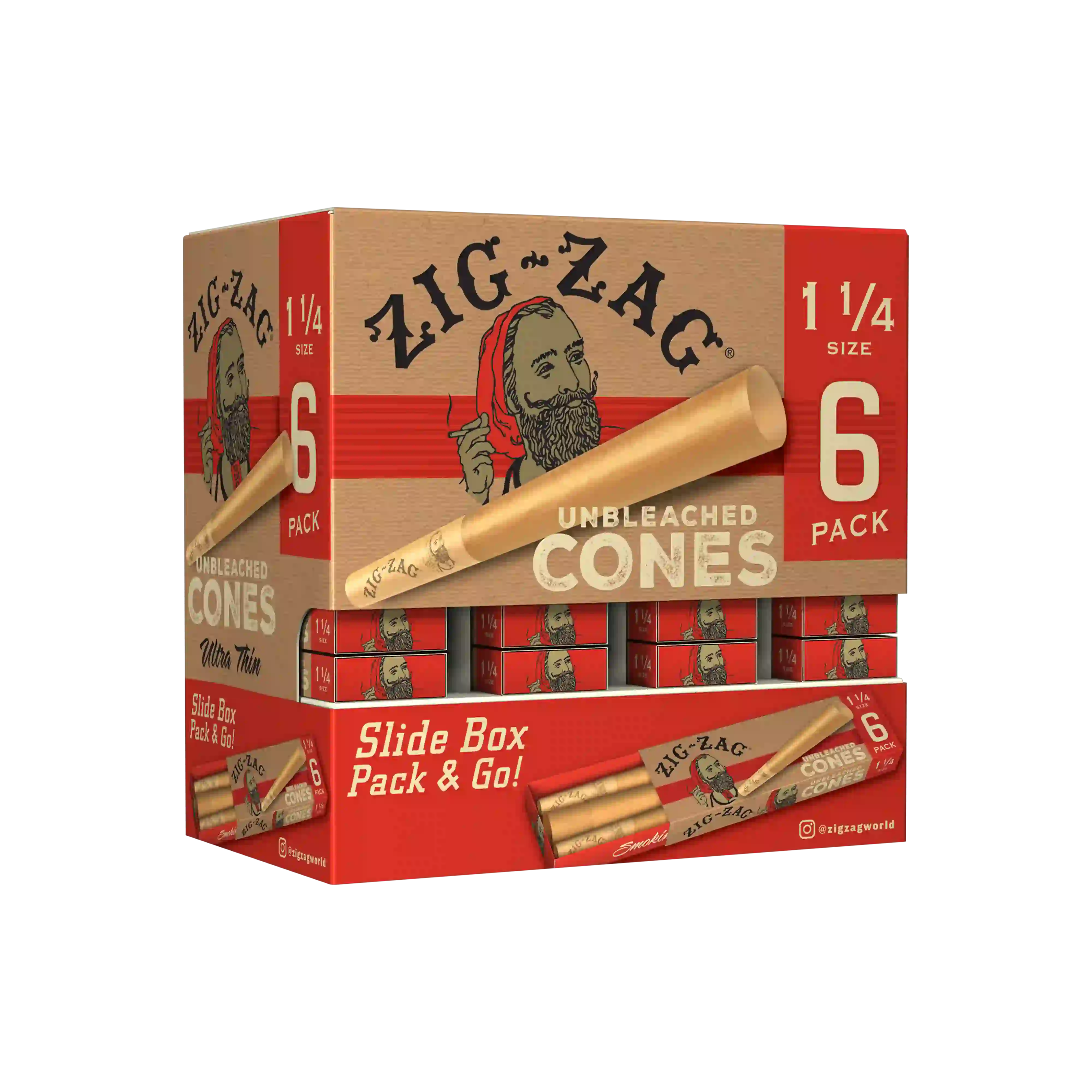 Zig Zag - 1 1/4 Size Unbleached Feeder Display - Cones (36 x 6 Cones) - MK Distro