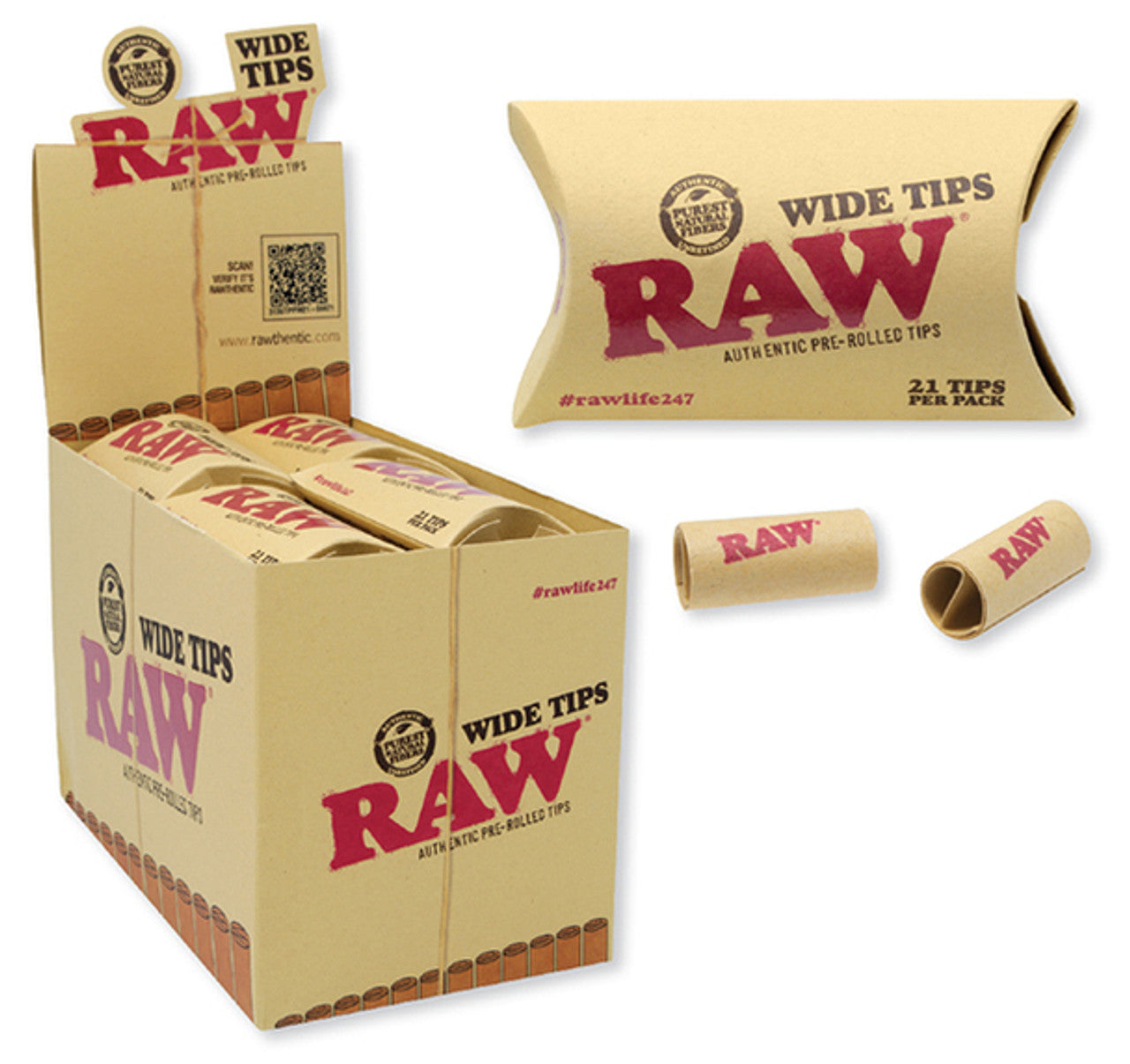 RAW - Pre-Rolled Wide Herbal Tips - Filters, Tips & Tubes (20packs x 21tips) - MK Distro