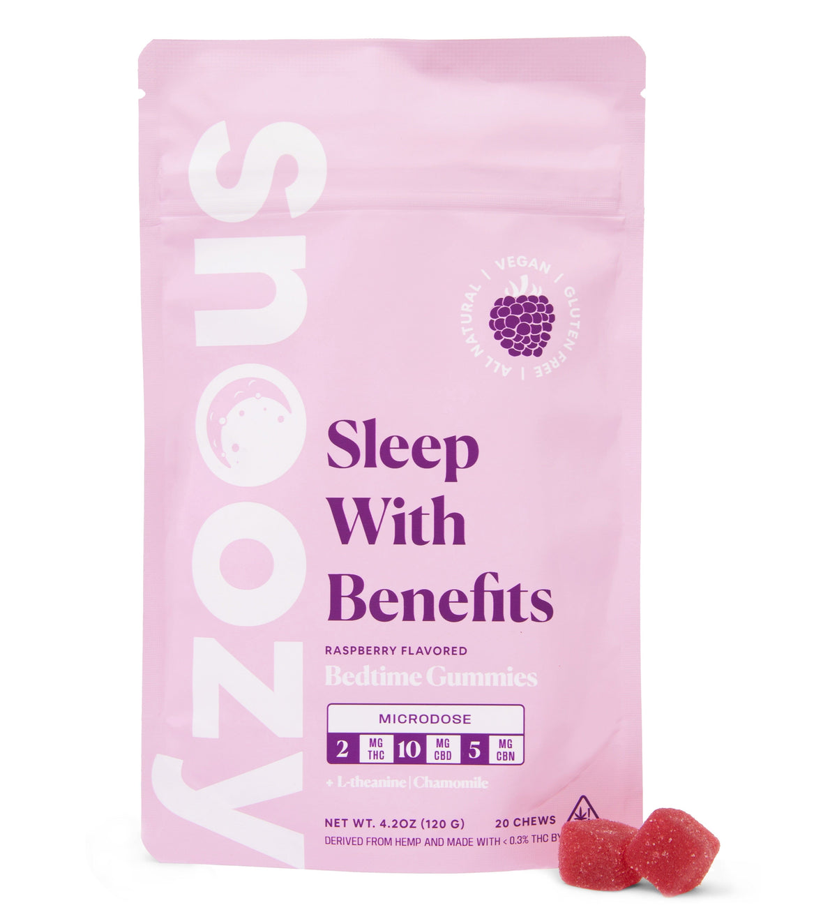 Snoozy - Sleep With Benefits Microdose(BedTime Gummies- 2mg THC +10mg CBD+5mg CBN) - Pack of 20 Gummies