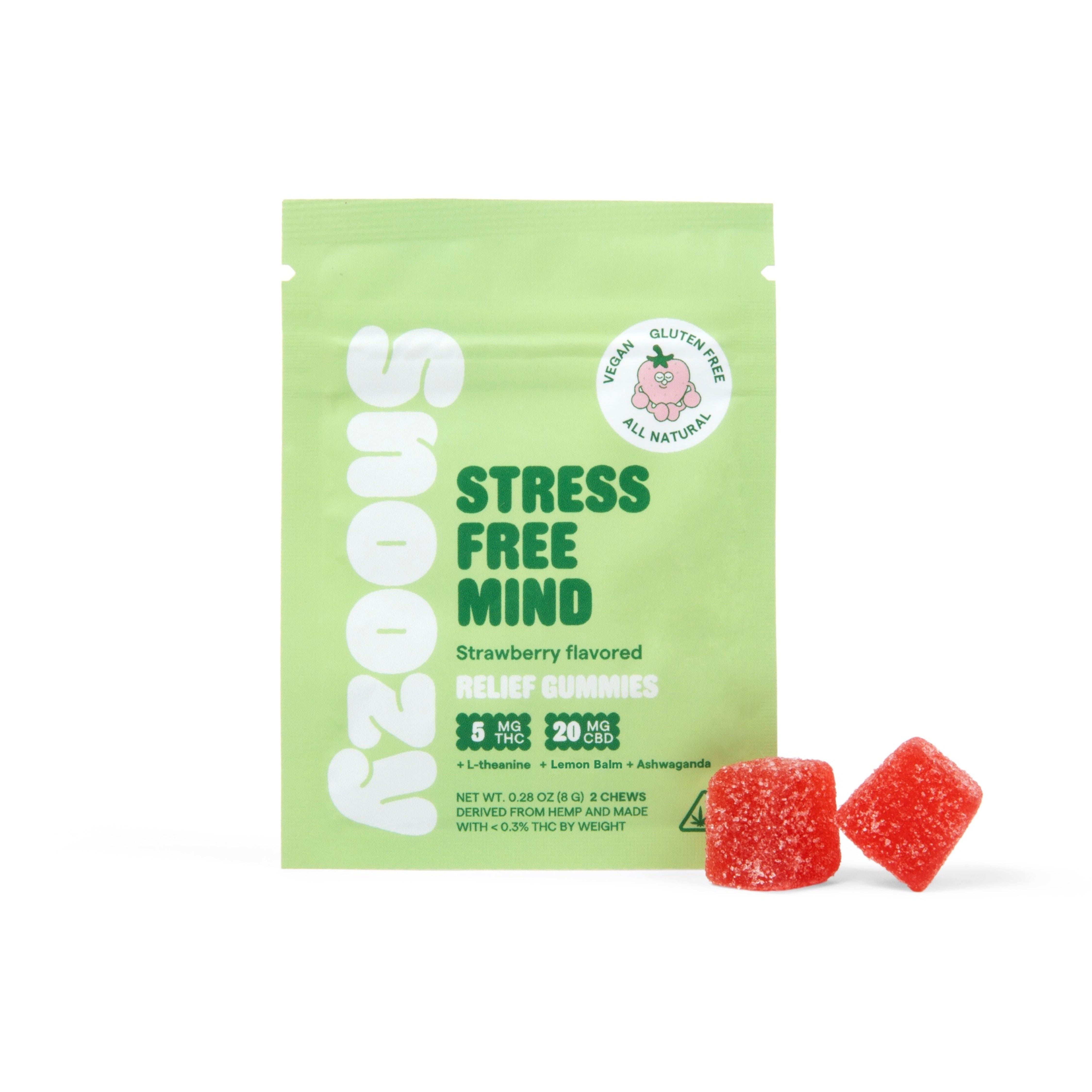 Snoozy -Stress Free Mind(Relief Gummies 5mg THC + 20mg CBD) - Box of 20