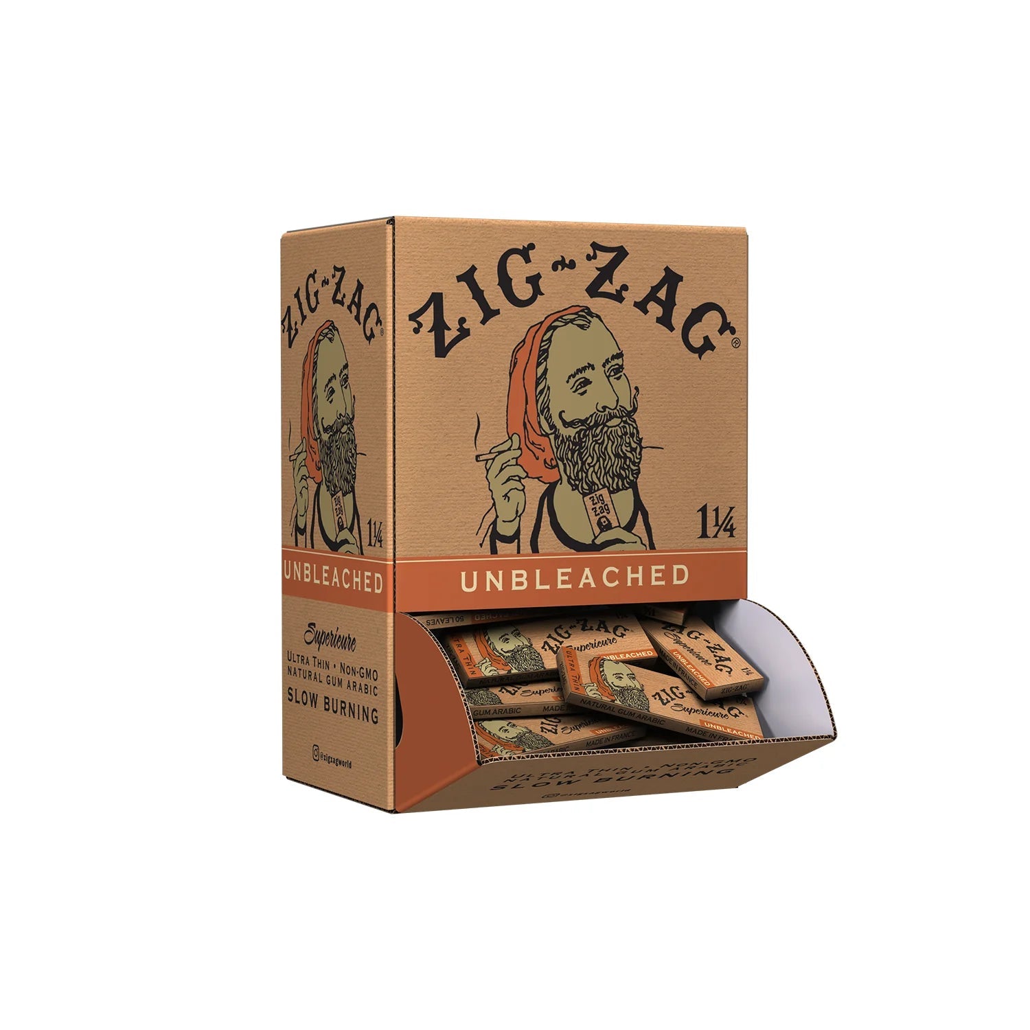 Zig Zag - 1 1/4 Size Unbleached Feeder Display - Rolling Papers (48 x 50 Papers) - MK Distro