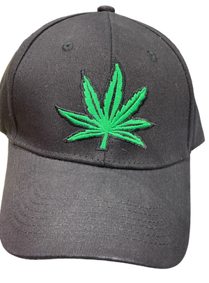 Adjustable Baseball Hat - Green Marijuana Patch (Solid Black) - MK Distro