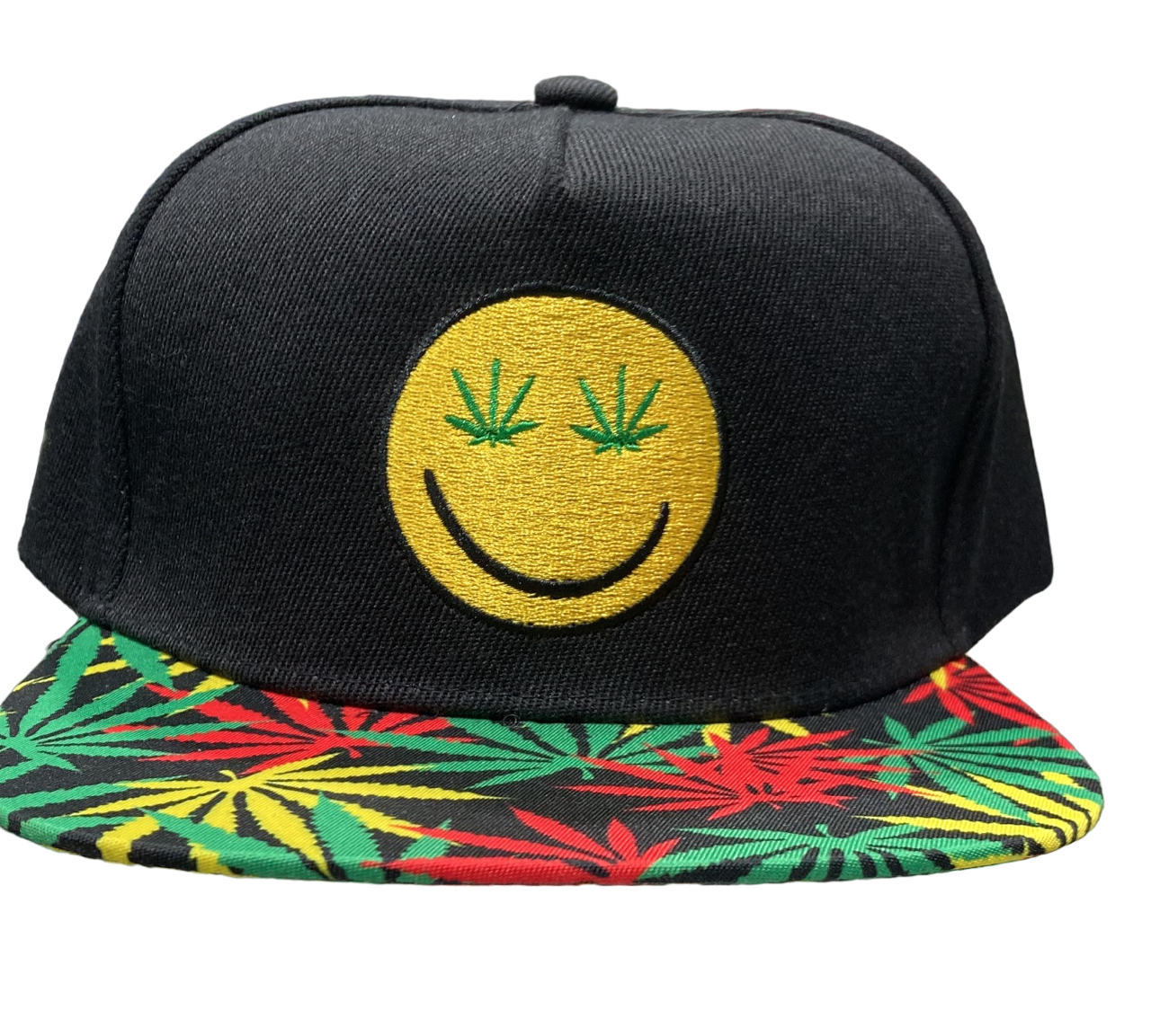 Adjustable Baseball Hat - Smiley (Black/Rasta) - MK Distro