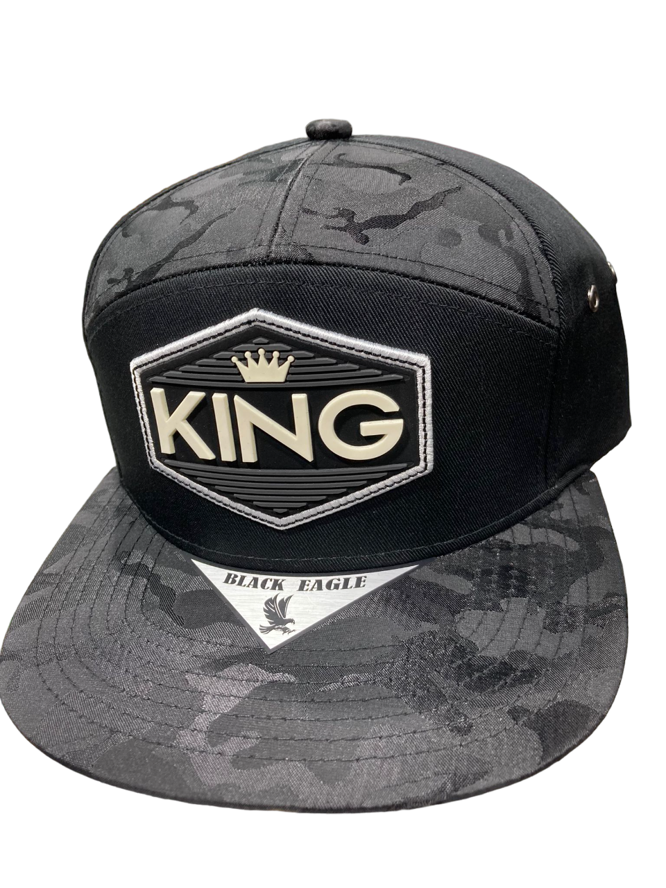 Adjustable Baseball Hat - KING (Black/Camo) - MK Distro