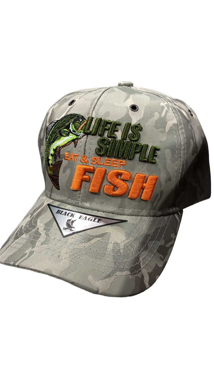 Adjustable Baseball Hat - Life is Simple Fish (Gray/Camo) - MK Distro