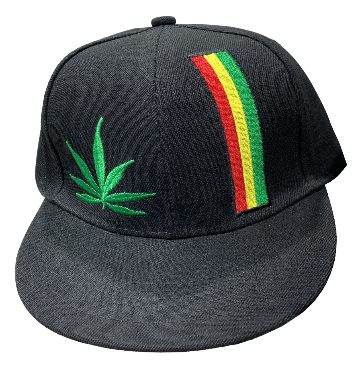 Adjustable Baseball Hat - Marijuana and Rasta Patch (Solid Black) - MK Distro