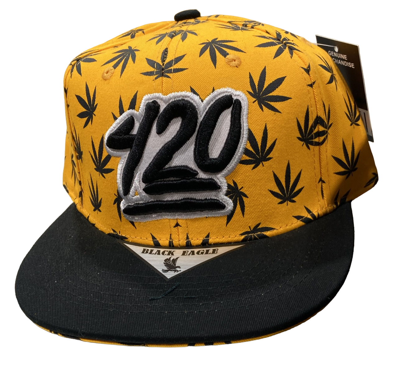 Adjustable Baseball Hat - 420 Marijuana Printed (Yellow/Black) - MK Distro