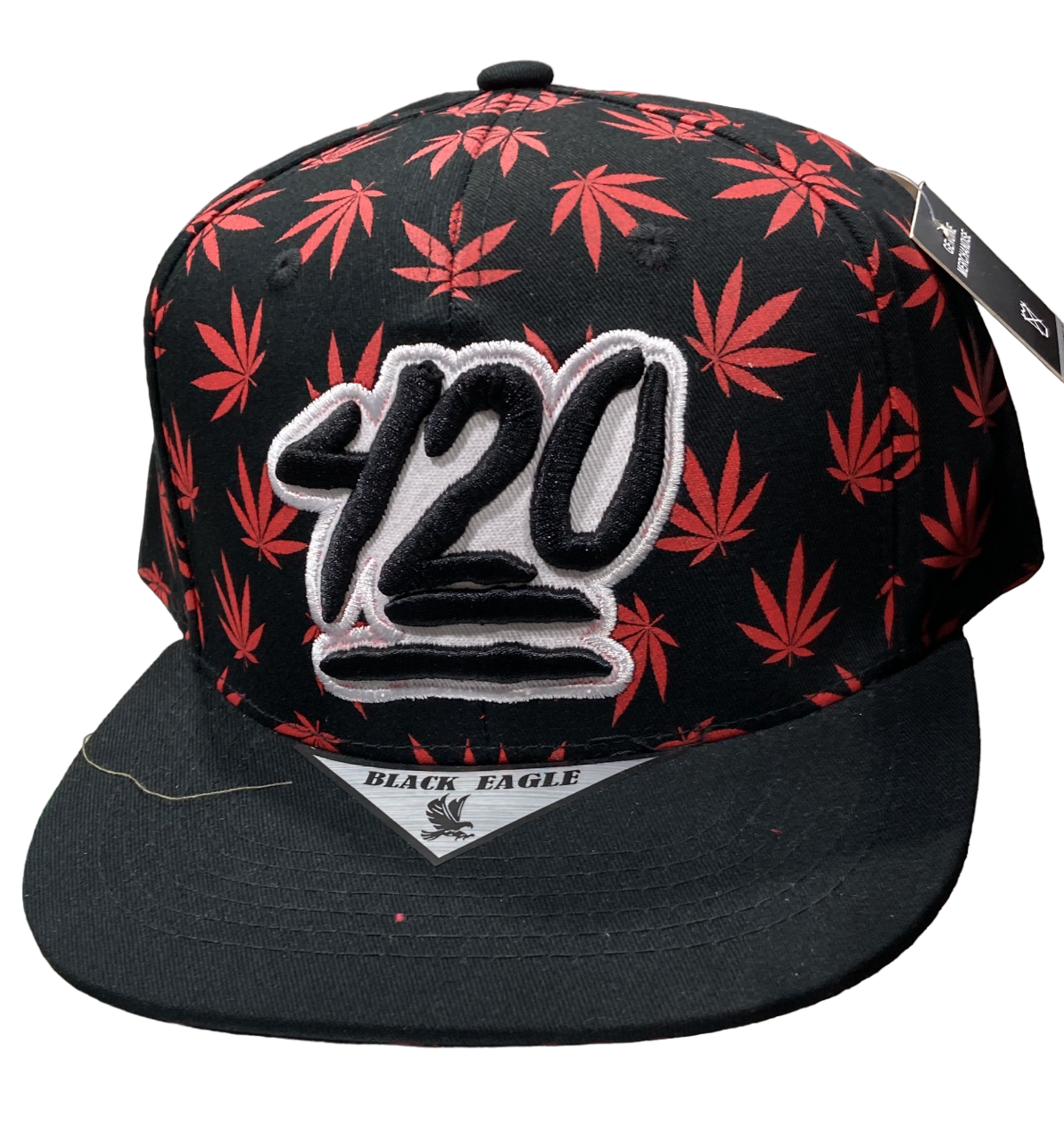 Adjustable Baseball Hat - 420 Marijuana Printed (Black/Peach) - MK Distro