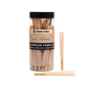 Blazy Susan Pre Rolled Cones 98mm - Unbleached (Jar of 50) - MK Distro