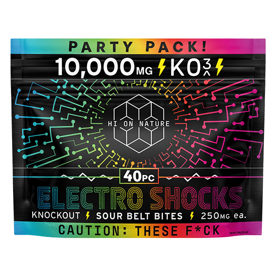 Hi On Nature (HON) - Party Pack KO3 Electro Shocks Knockout Sour Belt Bites - Gummies & Edibles (10,000mg) - MK Distro