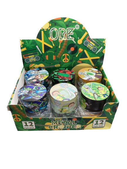 ORE - Mix of Rick and Morty Designs - Metal Grinder (12pc) (OLY-G72) - MK Distro