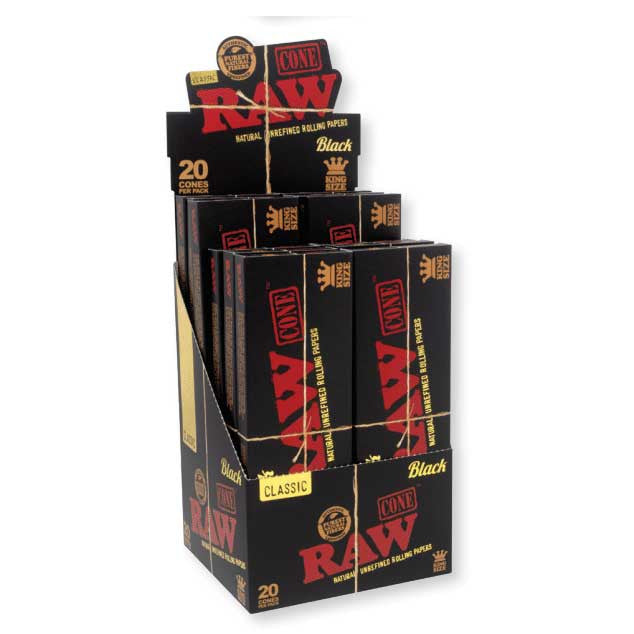 RAW - Classic Black King Size Pre-Rolled - Cones (12 x 20 cones) - MK Distro