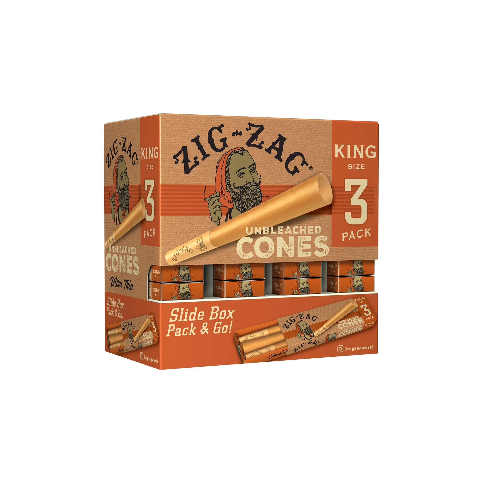 Zig Zag - King Size Unbleached Promo Display - Cones (36packs x 3cones) - MK Distro