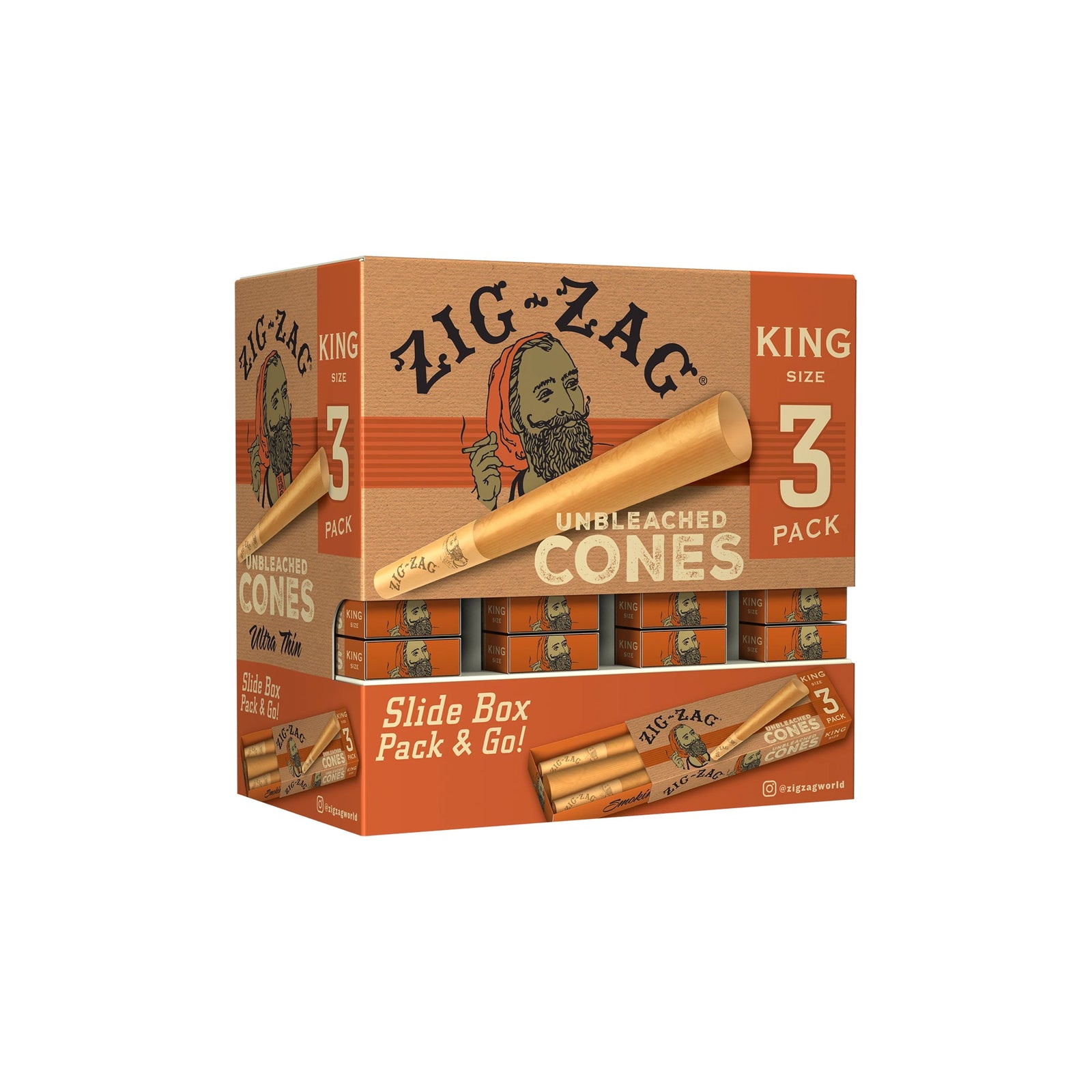 Zig Zag - King Size Unbleached Promo Display - Cones (36packs x 3cones) - MK Distro