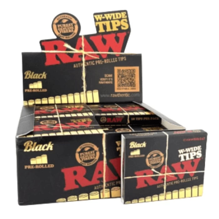 RAW - Black Pre-Rolled W-Wide Herbal Tips - Filters, Tips & Tubes (20packs x 18tips) - MK Distro