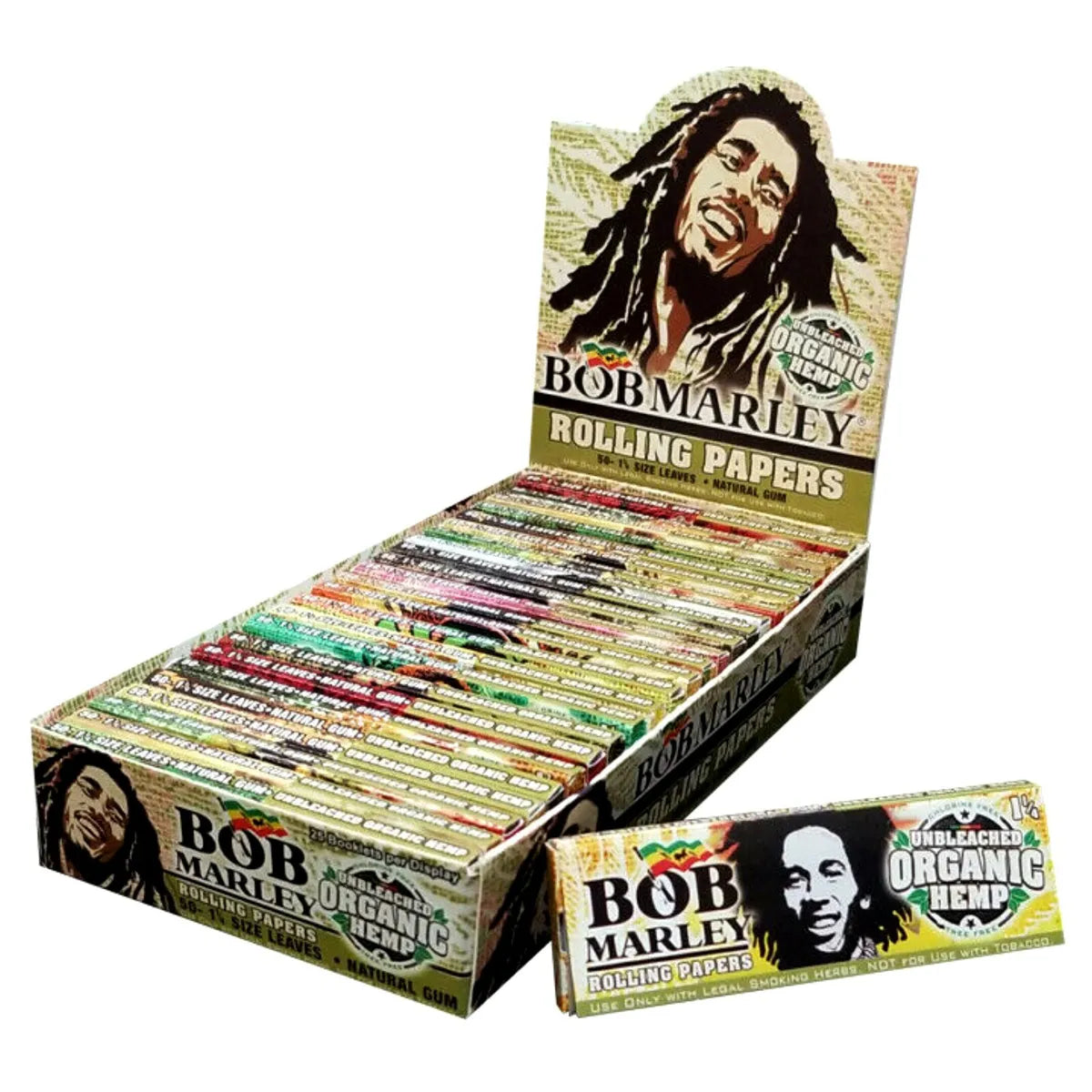 Bob Marley - Organic Unbleached 1 1/4 Size - Rolling Papers (25 x 50 Papers) - MK Distro