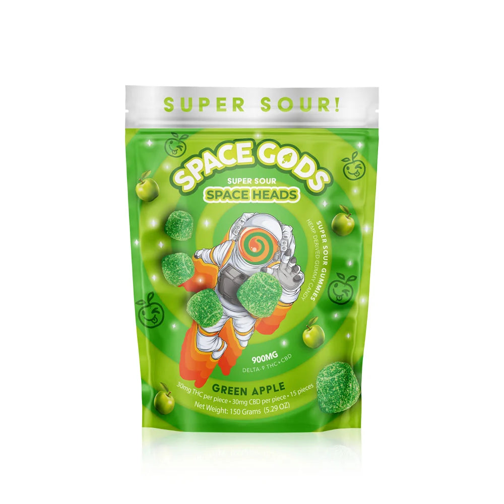 Space Gods Super Sour Space Heads (D9 THC + CBD) - Space Gummies (900mg) - MK Distro