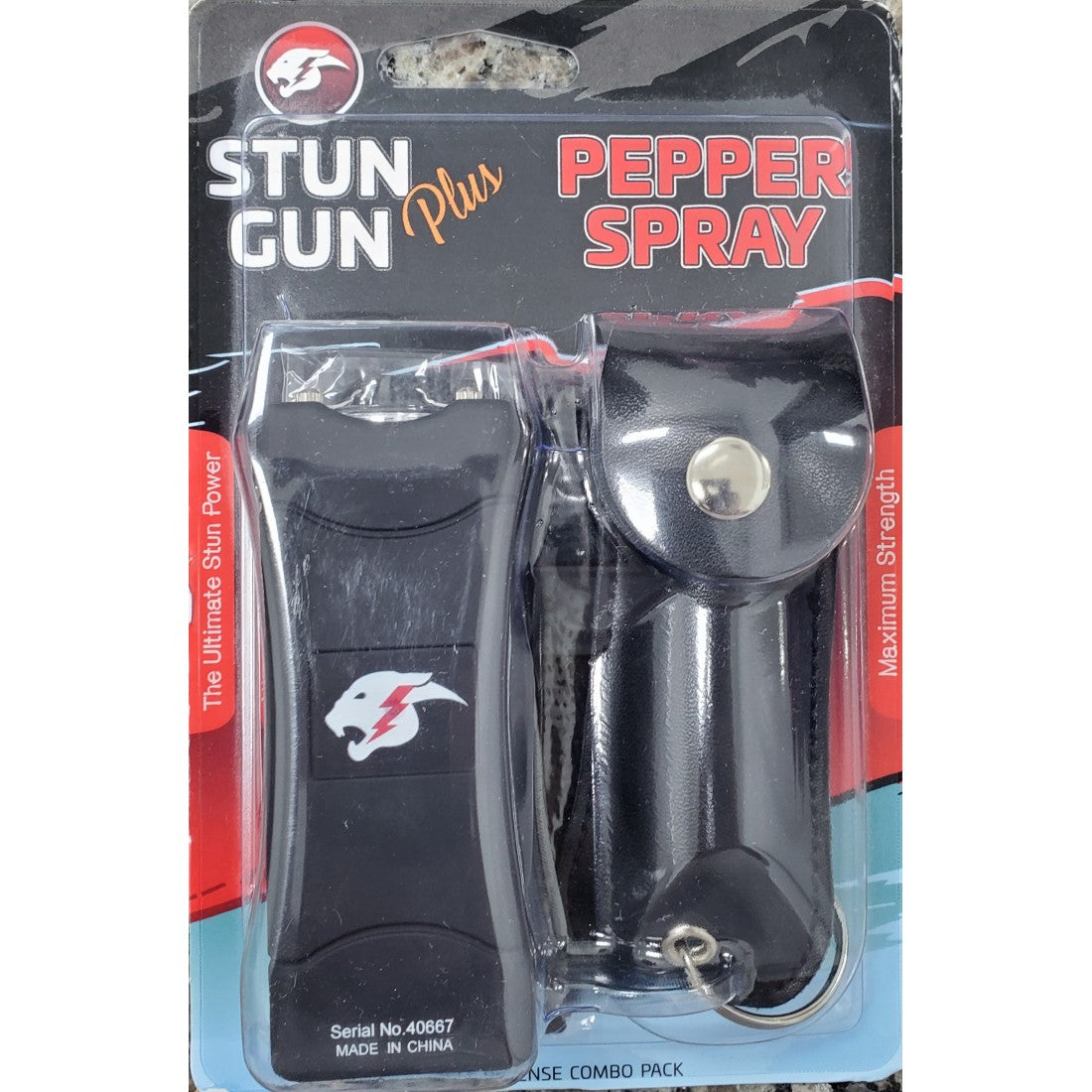 Cheetah Stun Gun (CH-10PR) & Pepper Spray (CH-31PR) COMBO Blister Pack (120/1/24*14*18/44) - MK Distro